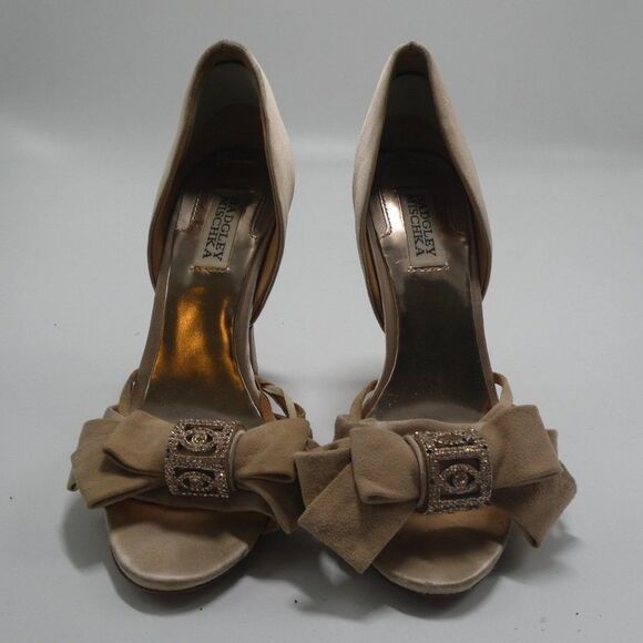 Badgley Mischka Rhinestone Bow Peep Toe Heel 9M - Picture 1 of 12